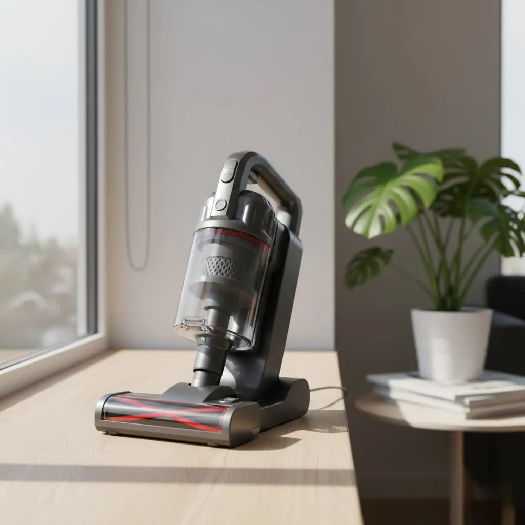 Handheld vacuum cleaning pet hair from a couch
