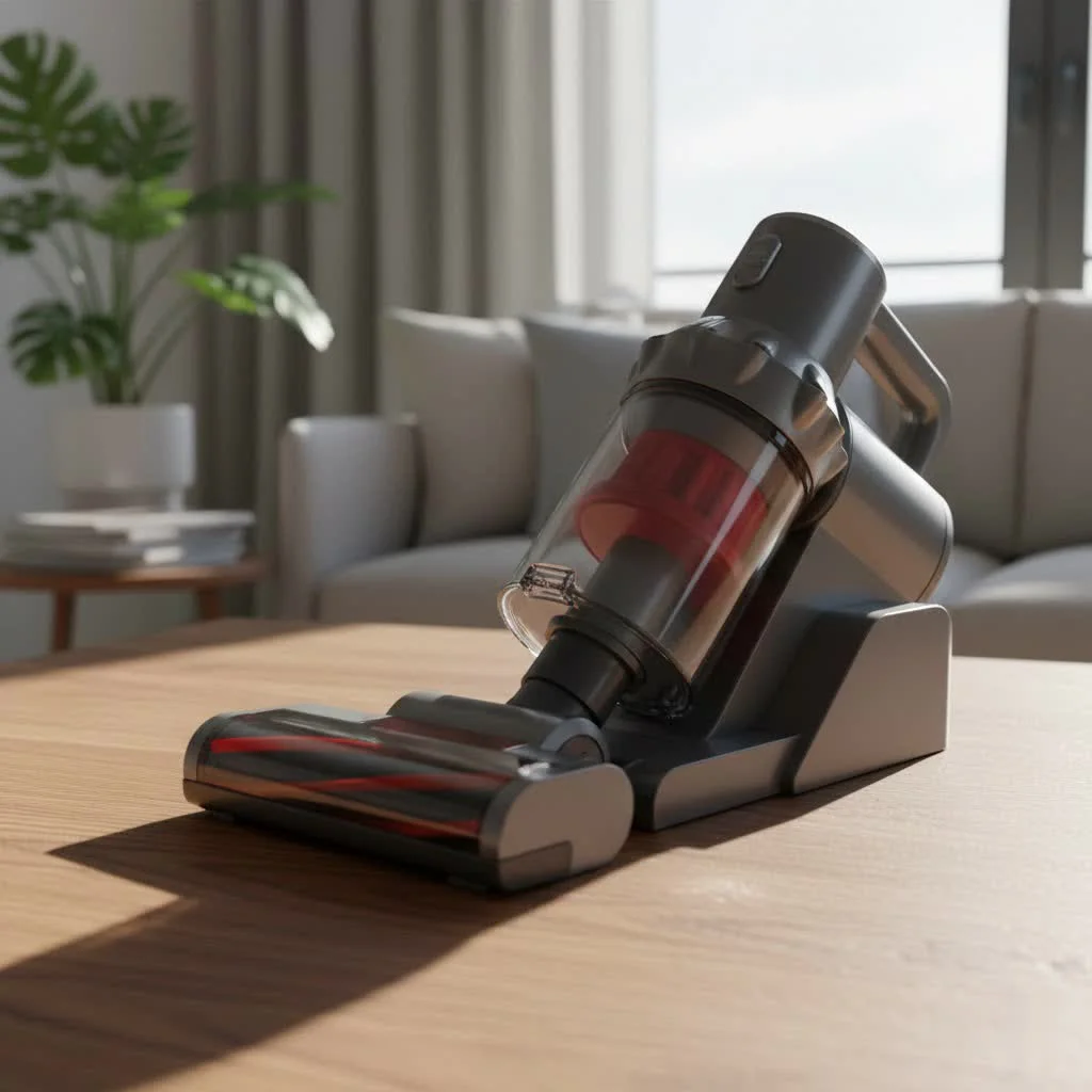 Handheld vacuum cleaning a dusty corner