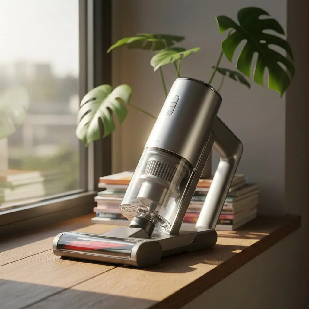 Small handheld vacuum cleaning a car interior